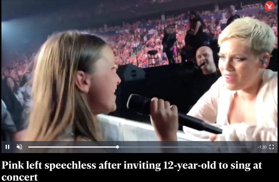 Pink left speechless after inviting 12-year-old to sing at concert
